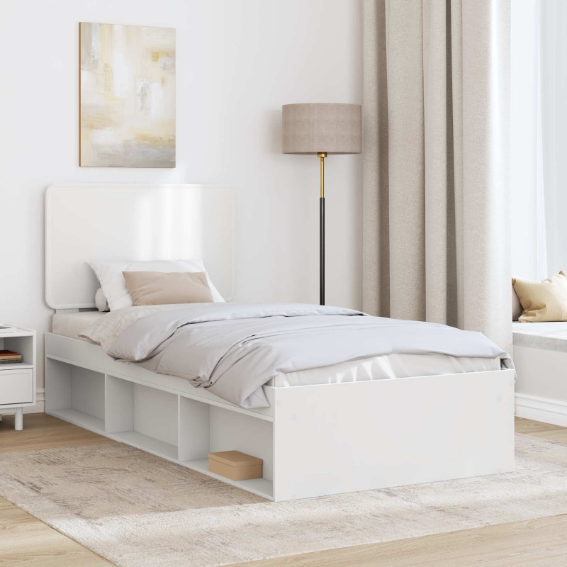Ramka łóżka Z zagłówkiem Biały 90 x 200 cm Lite drewno sosnowe