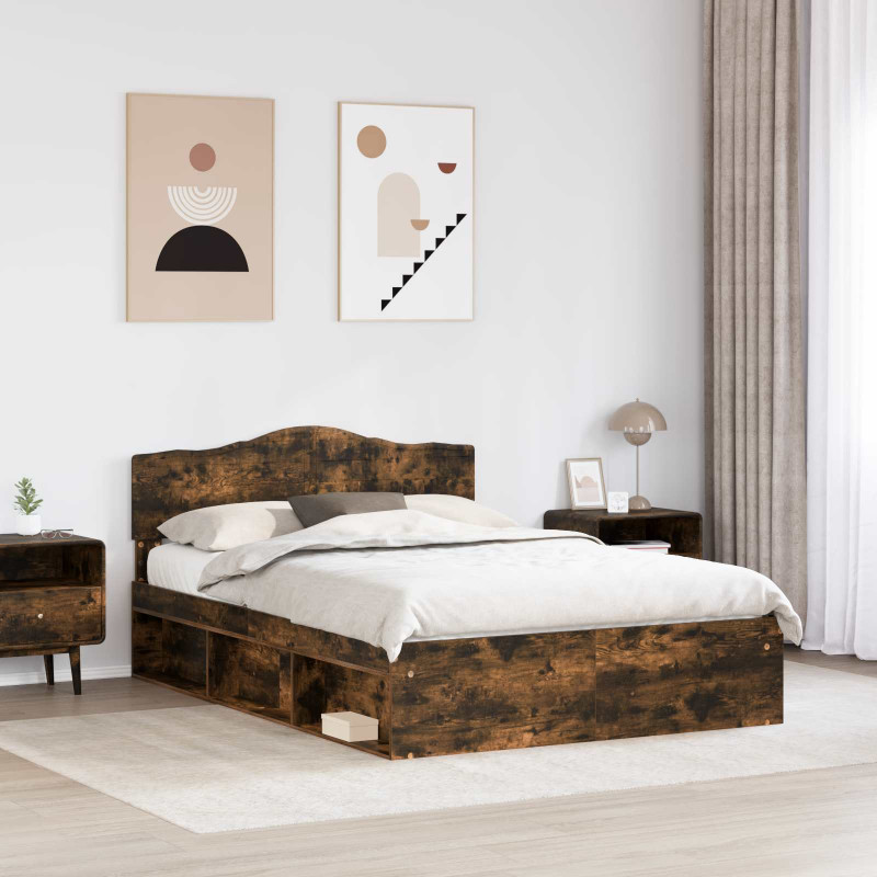 Ramka łóżka Dąb wędzony 140 x 200 cm Lite drewno sosnowe