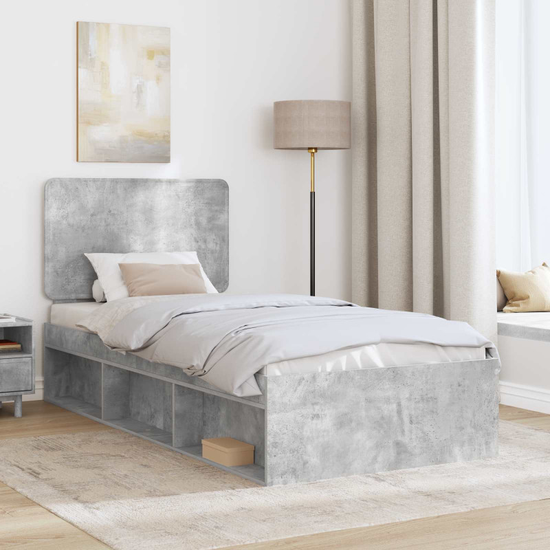 Ramka łóżka Szary beton 90 x 190 cm Lite drewno sosnowe