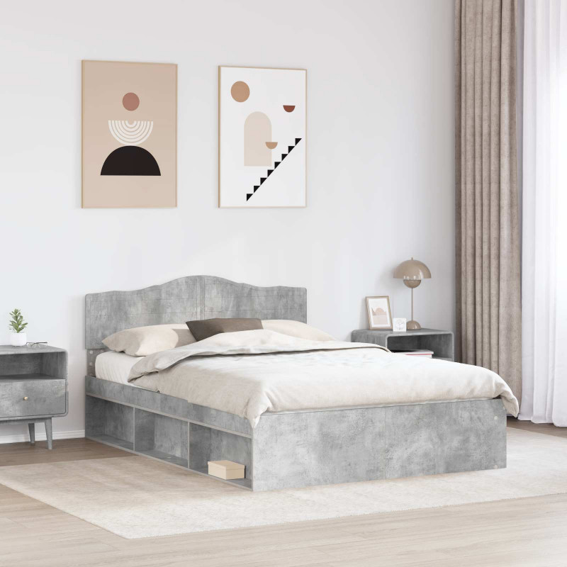 Ramka łóżka Betonowy 140 x 190 cm Lite drewno sosnowe