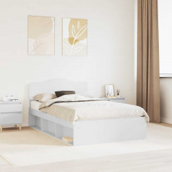 Ramka łóżka Z zagłówkiem Biały 135 x 190 cm Lite drewno sosnowe