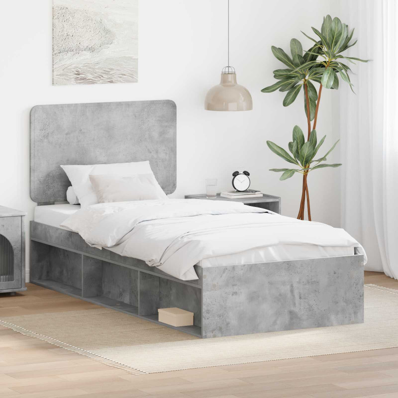 Ramka łóżka Szary beton 75 x 190 cm Lite drewno sosnowe