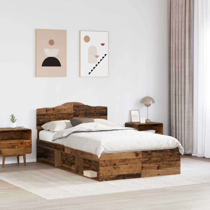Ramka łóżka Stare drewno 135 x 190 cm Lite drewno sosnowe