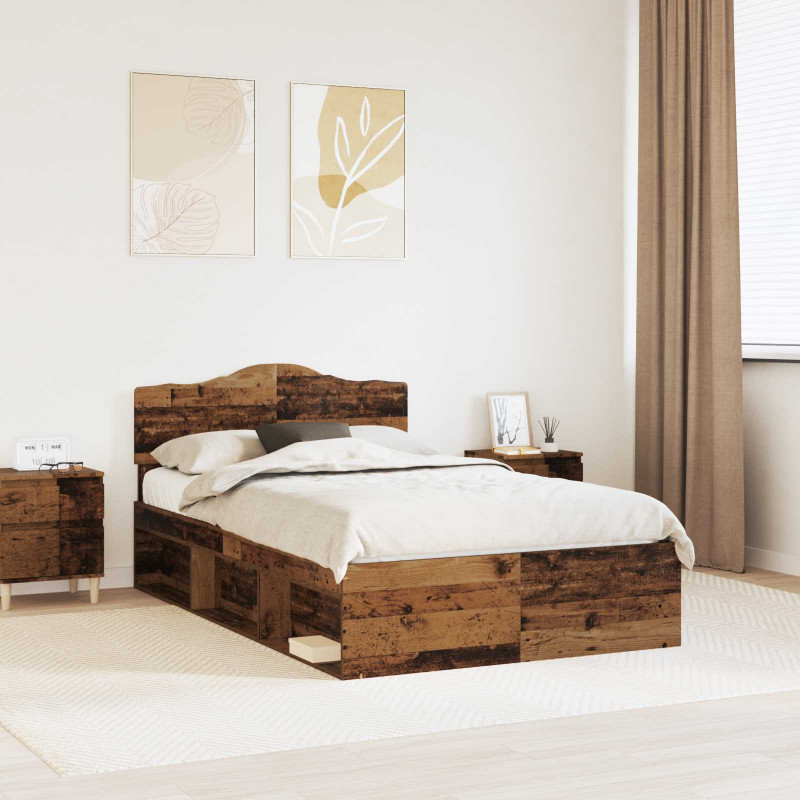 Ramka łóżka Stare drewno 120 x 190 cm Lite drewno sosnowe