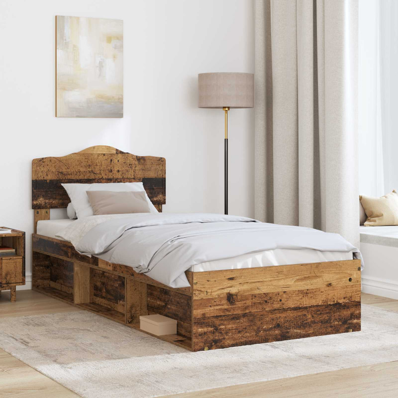 Ramka łóżka Stare drewno 90 x 200 cm Lite drewno sosnowe