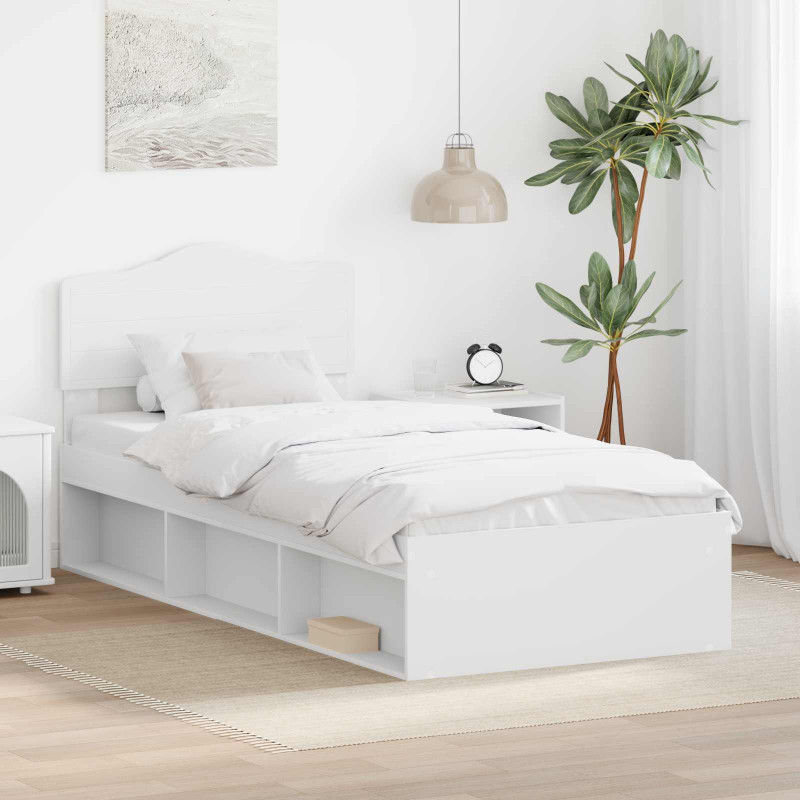 Ramka łóżka Z zagłówkiem Biały 90 x 190 cm Lite drewno sosnowe