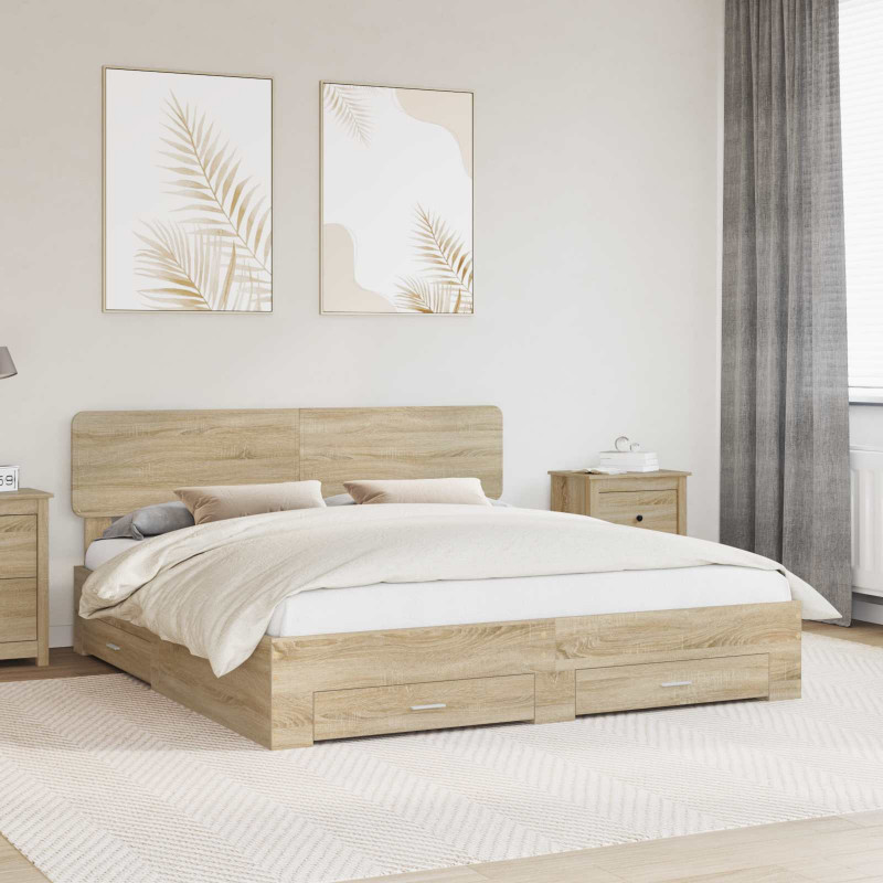Ramka łóżka Dąb Sonoma 200 x 200 cm Materiał drewnopochodny