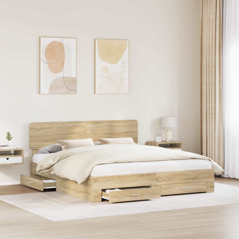Ramka łóżka Dąb Sonoma 200 x 200 cm Materiał drewnopochodny