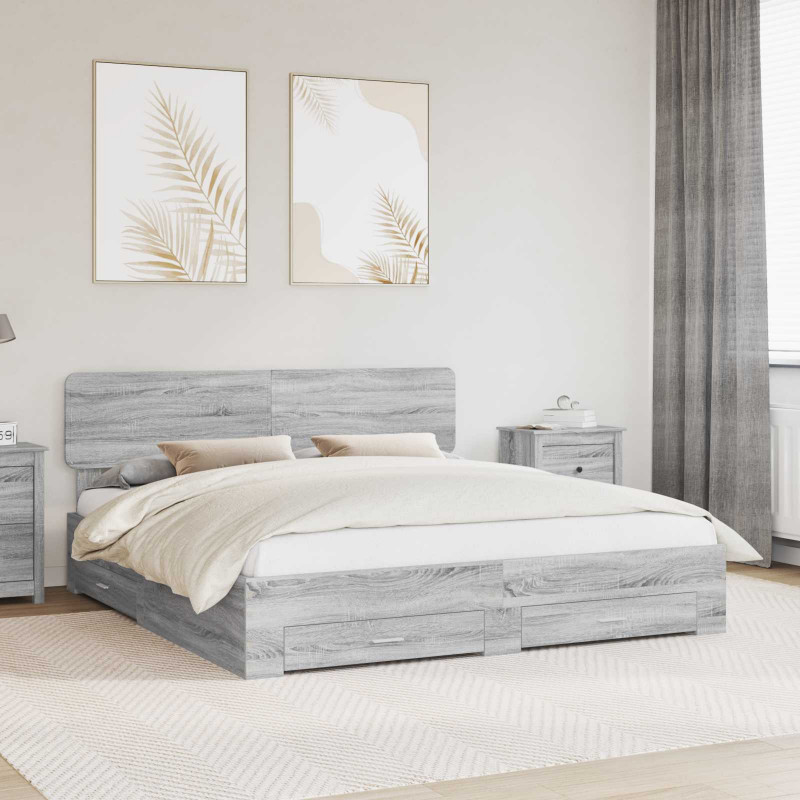Ramka łóżka Szary Sonoma 200 x 200 cm Materiał drewnopochodny