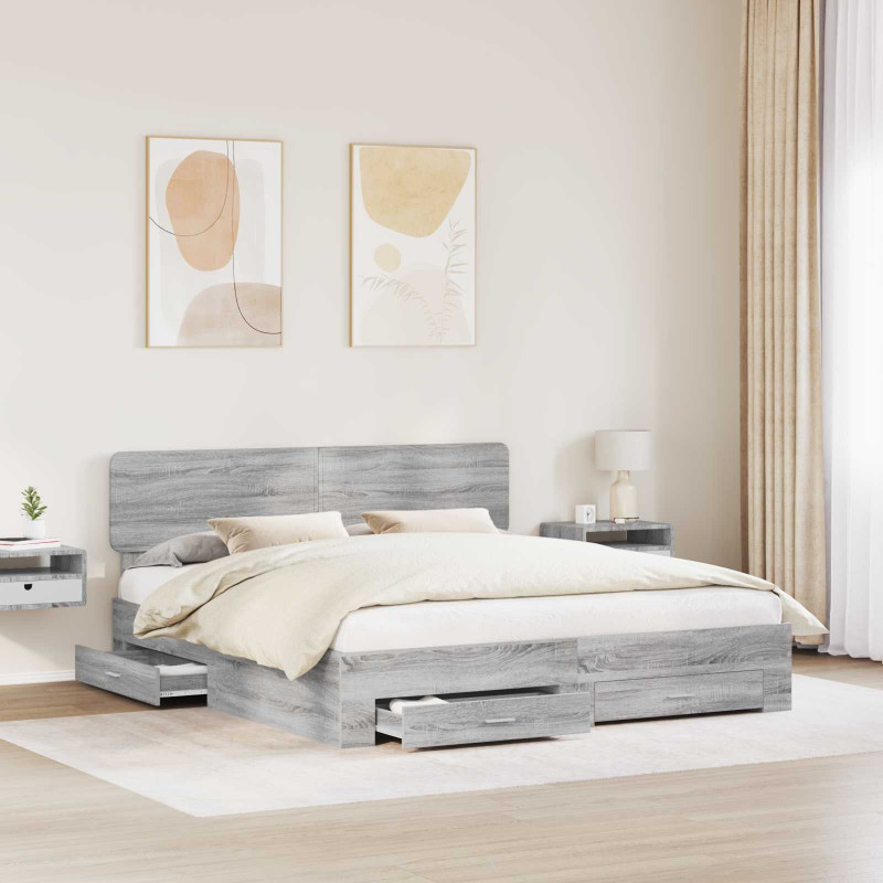 Ramka łóżka Szary Sonoma 200 x 200 cm Materiał drewnopochodny