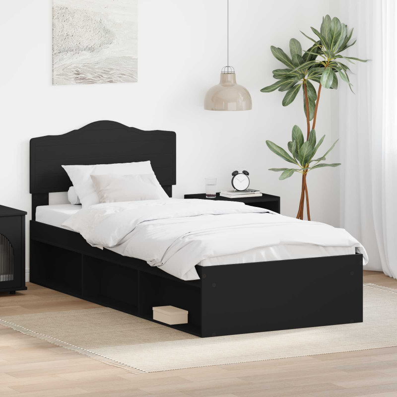 Ramka łóżka Z zagłówkiem Czarny 75 x 190 cm Lite drewno sosnowe