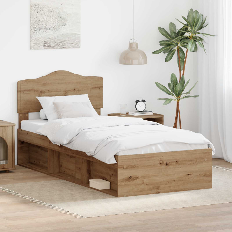 Ramka łóżka Dąb rzemieślniczy 75 x 190 cm Lite drewno sosnowe