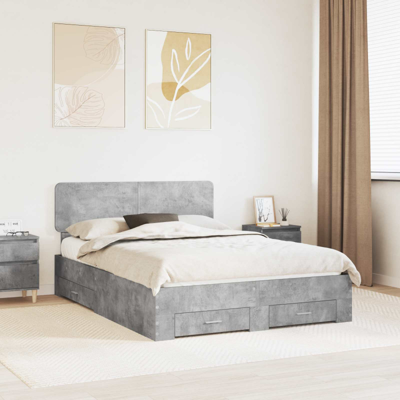 Ramka łóżka Betonowy szary 150 x 200 cm Materiał drewnopochodny