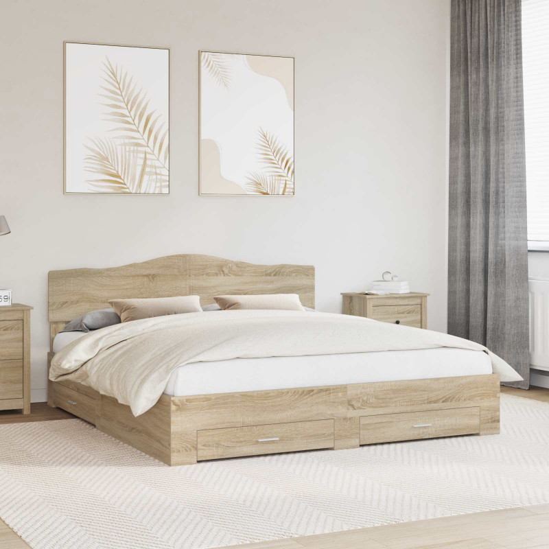 Ramka łóżka Dąb Sonoma 200 x 200 cm Materiał drewnopochodny