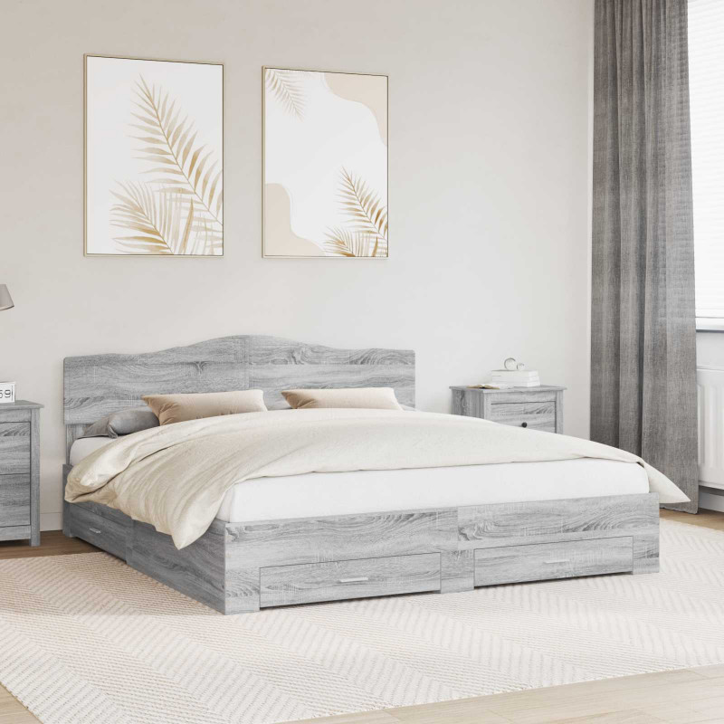Ramka łóżka Szary Sonoma 200 x 200 cm Materiał drewnopochodny