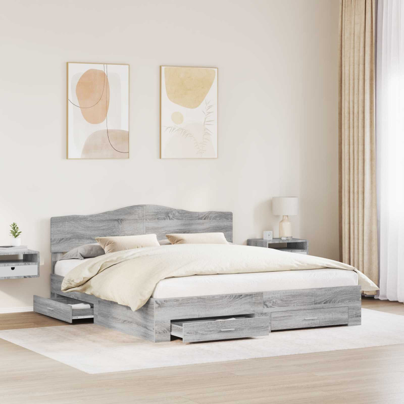 Ramka łóżka Szary Sonoma 200 x 200 cm Materiał drewnopochodny