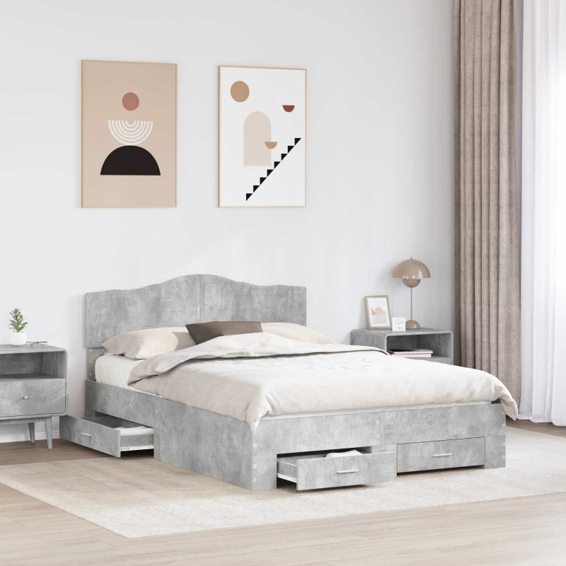 Ramka łóżka Betonowy szary 140 x 190 cm Materiał drewnopochodny