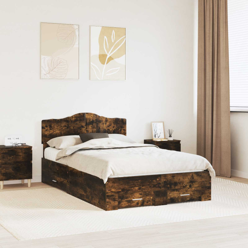 Ramka łóżka Dąb wędzony 120 x 200 cm Materiał drewnopochodny