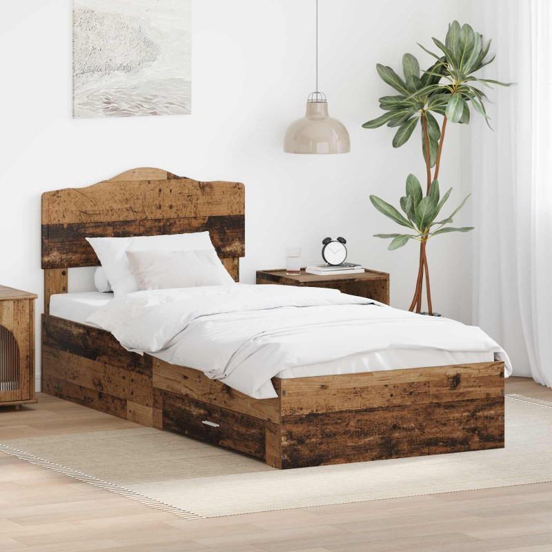 Ramka łóżka Stare drewno 90 x 200 cm Materiał drewnopochodny