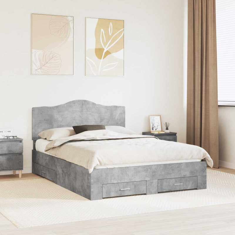 Ramka łóżka Betonowy szary 140 x 200 cm Materiał drewnopochodny