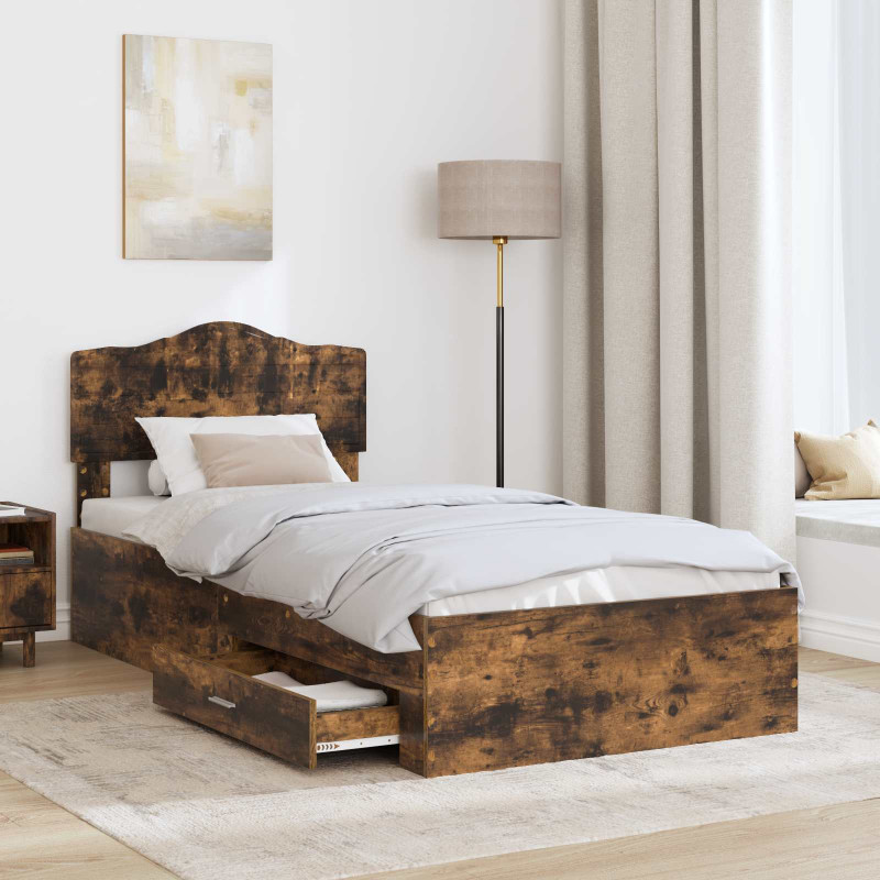 Ramka łóżka Dąb wędzony 90 x 190 cm Materiał drewnopochodny