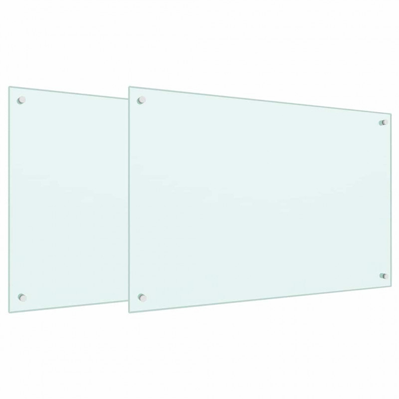 Panel kuchenny 2 pcs Biały 90 x 60 cm szkło hartowane