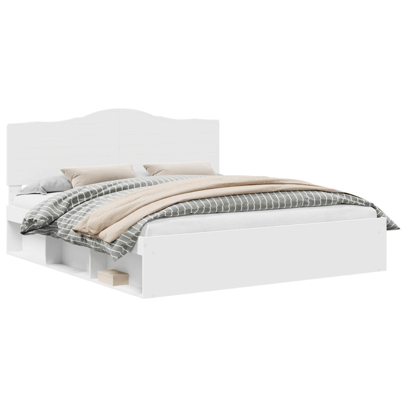 Ramka łóżka Z zagłówkiem Biały 200 x 200 cm Lite drewno sosnowe