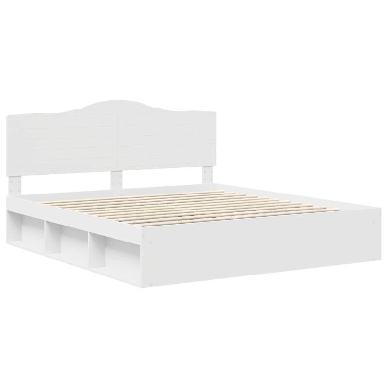 Ramka łóżka Z zagłówkiem Biały 200 x 200 cm Lite drewno sosnowe