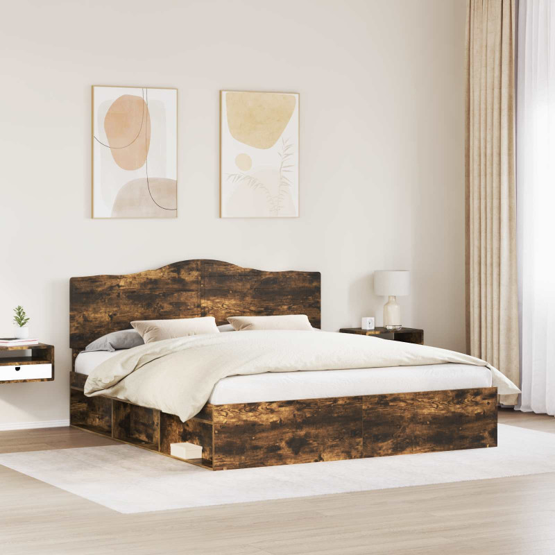 Ramka łóżka Dąb wędzony 200 x 200 cm Lite drewno sosnowe
