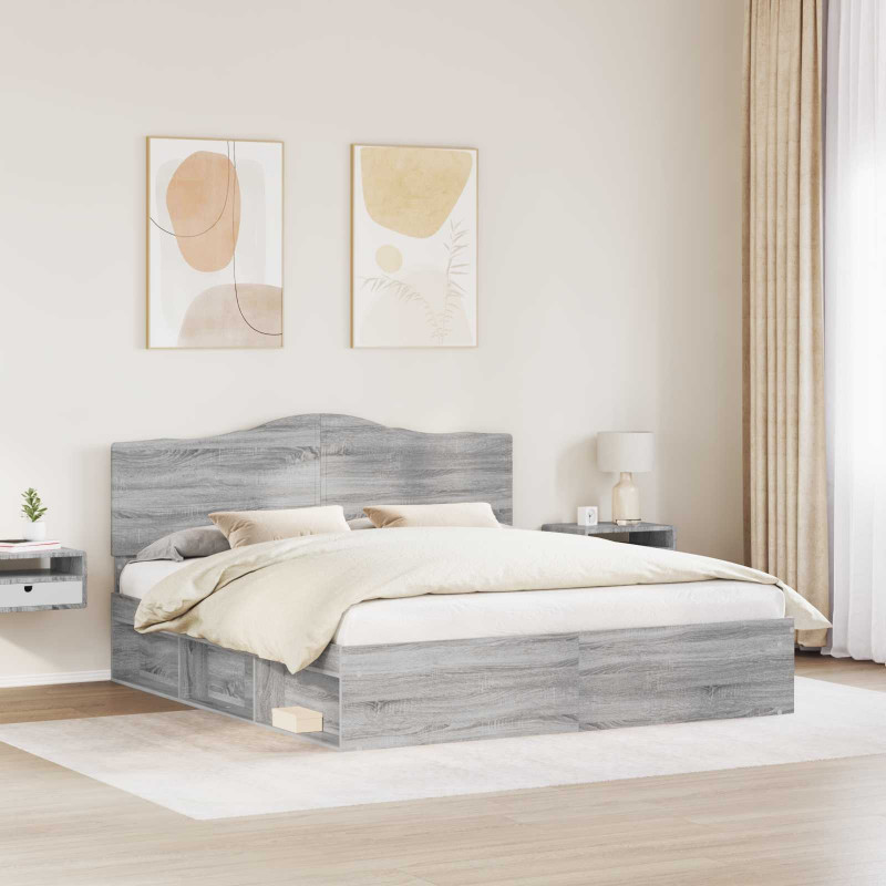 Ramka łóżka Szary Sonoma 200 x 200 cm Lite drewno sosnowe