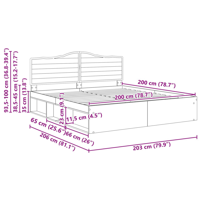 Ramka łóżka Szary Sonoma 200 x 200 cm Lite drewno sosnowe