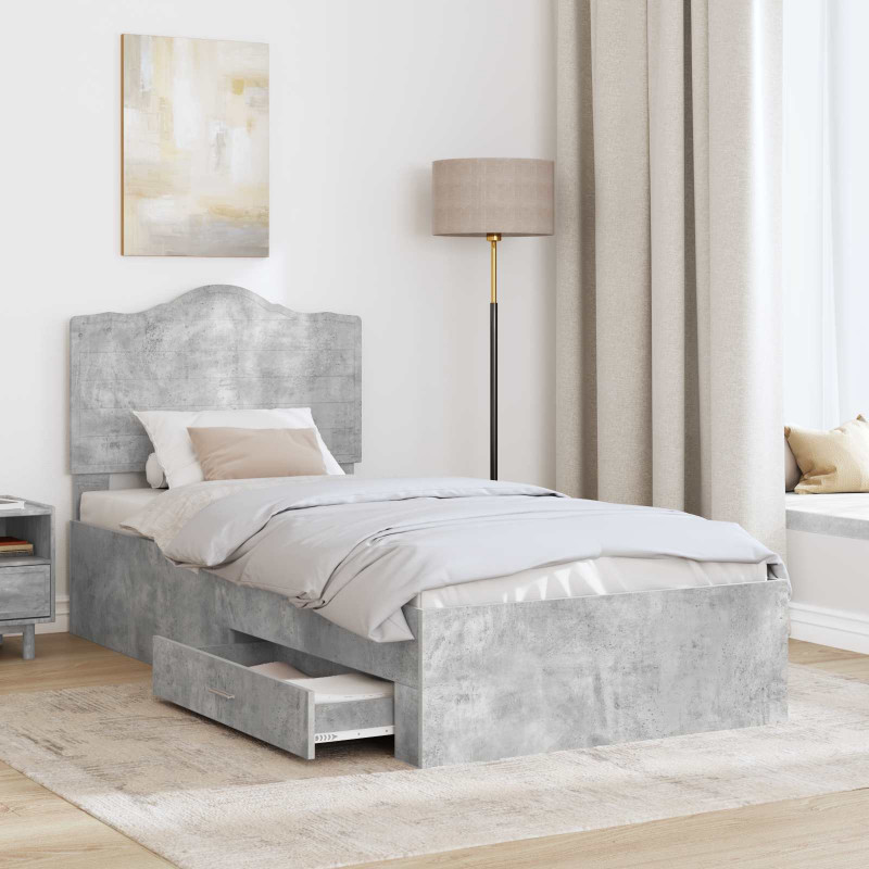 Ramka łóżka Betonowy szary 100 x 200 cm Materiał drewnopochodny