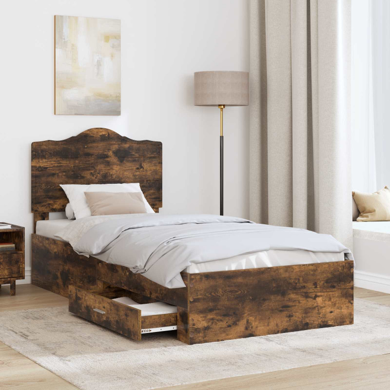 Ramka łóżka Dąb wędzony 100 x 200 cm Materiał drewnopochodny