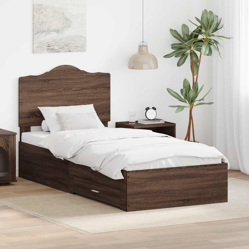 Ramka łóżka Brązowy dąb 100 x 200 cm Materiał drewnopochodny