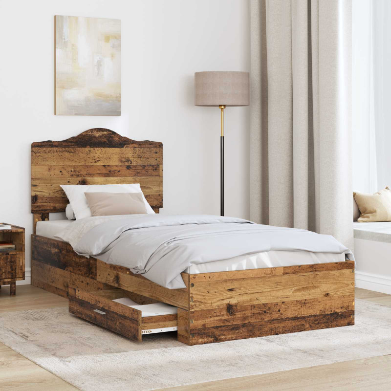 Ramka łóżka Stare drewno 100 x 200 cm Materiał drewnopochodny