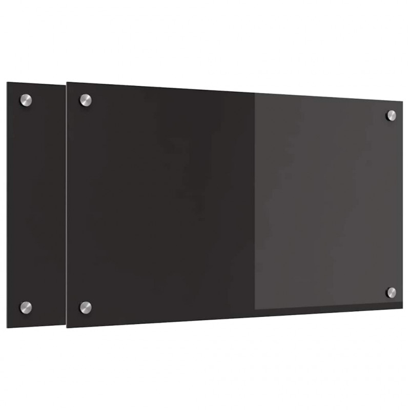 Panel kuchenny 2 pcs Czarny 70 x 40 cm szkło hartowane