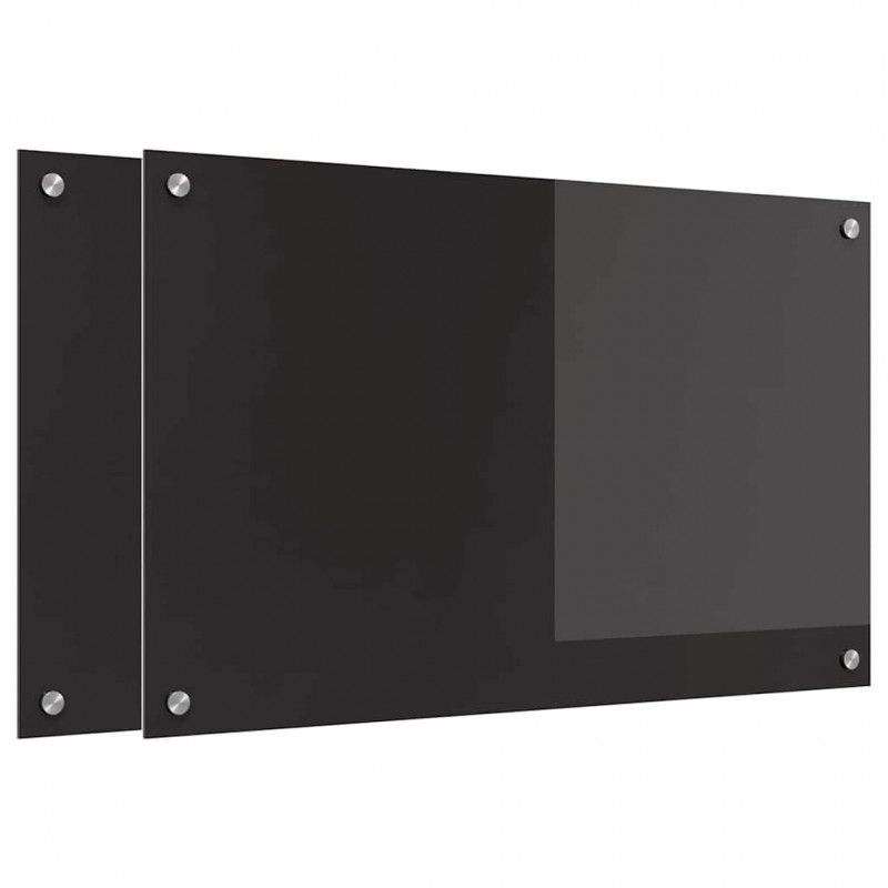 Panel kuchenny 2 pcs Czarny 80 x 50 cm szkło hartowane