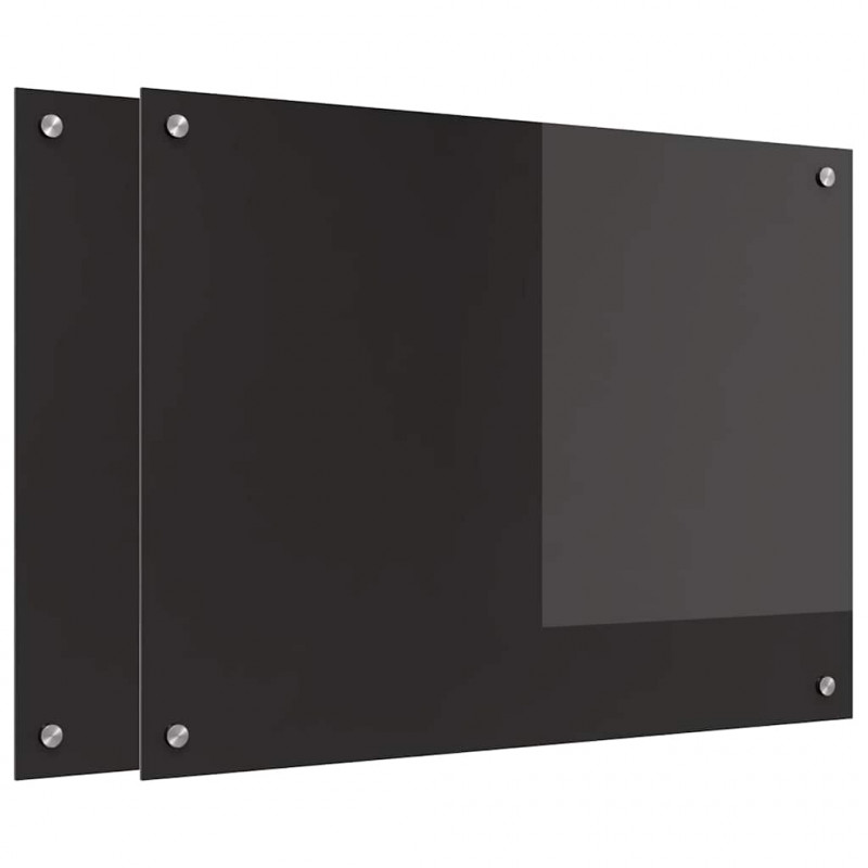Panel kuchenny 2 pcs Czarny 80 x 60 cm szkło hartowane