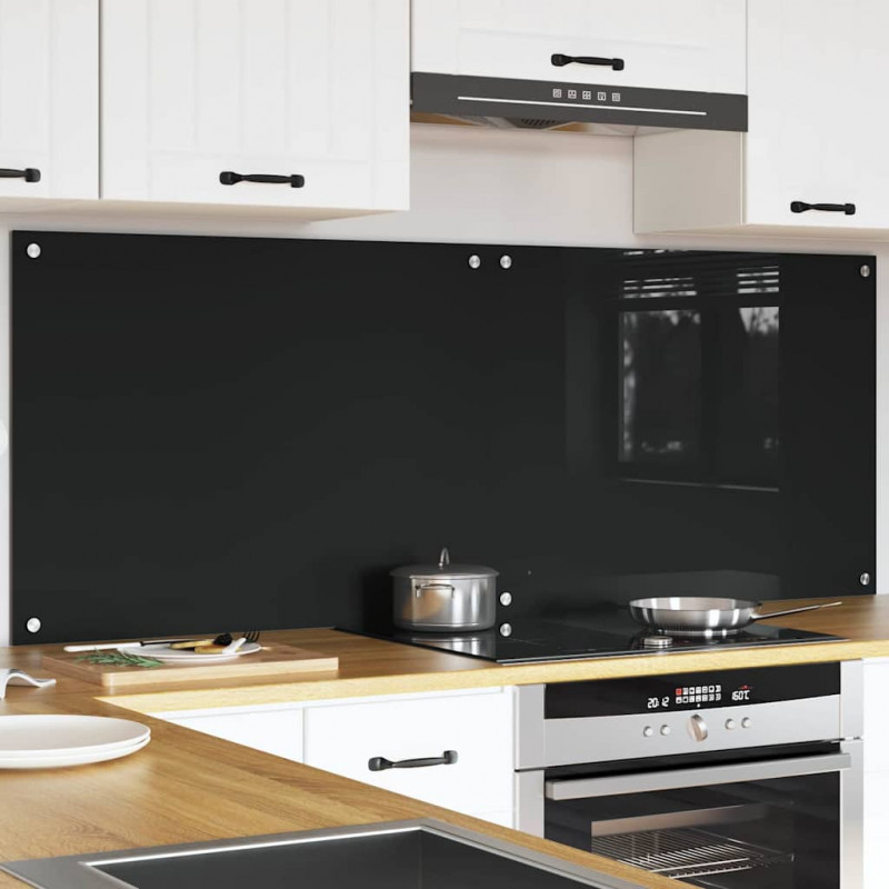 Panel kuchenny 2 pcs Czarny 80 x 60 cm szkło hartowane