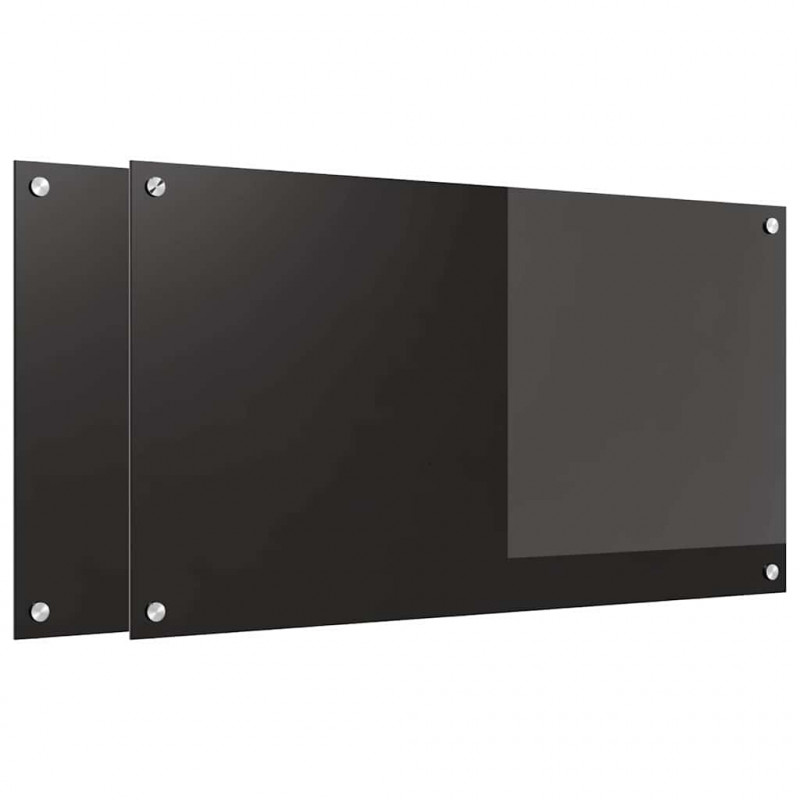 Panel kuchenny 2 pcs Czarny 90 x 50 cm szkło hartowane