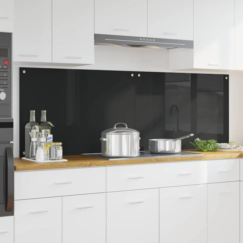 Panel kuchenny 2 pcs Czarny 90 x 60 cm szkło hartowane