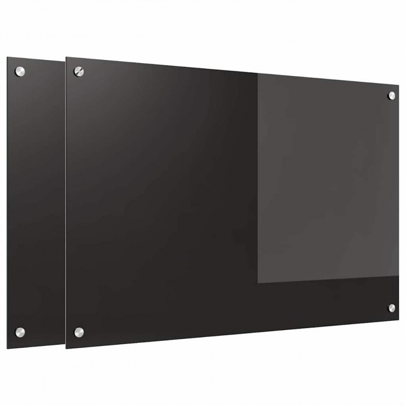 Panel kuchenny 2 pcs Czarny 90 x 60 cm szkło hartowane