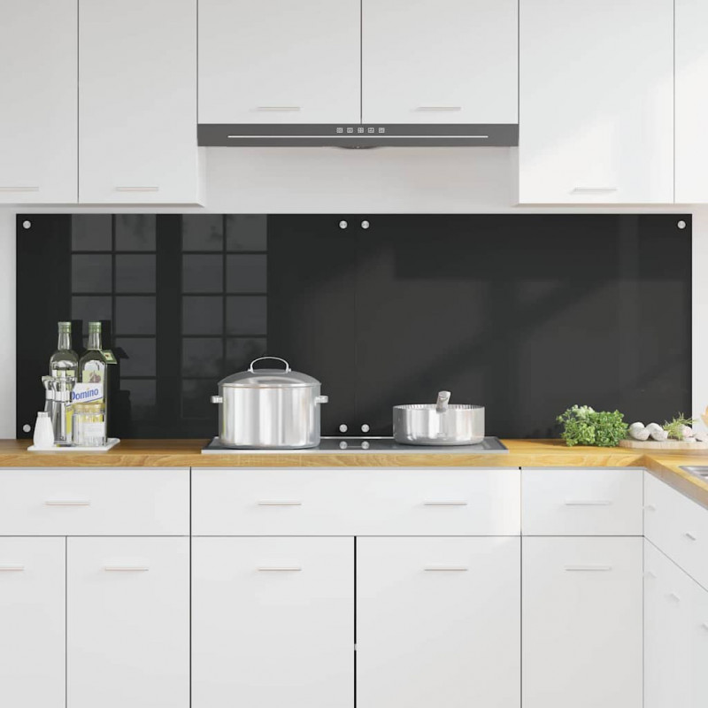Panel kuchenny 2 pcs Czarny 90 x 60 cm szkło hartowane