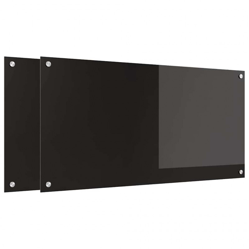 Panel kuchenny 2 pcs Czarny 100 x 50 cm szkło hartowane