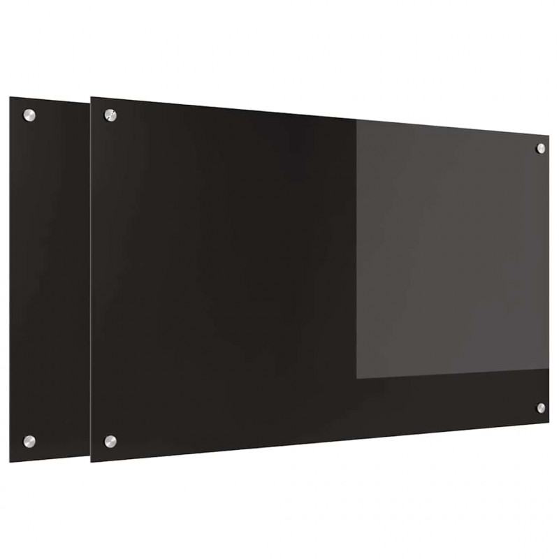 Panel kuchenny 2 pcs Czarny 100 x 60 cm szkło hartowane