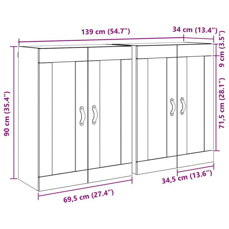 Szafka wisząca 2 pcs Stare drewno 69,5 x 34 x 90 cm