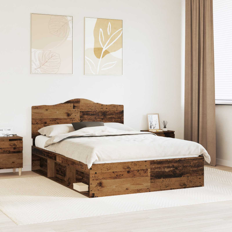 Ramka łóżka Stare drewno 140 x 190 cm Lite drewno sosnowe