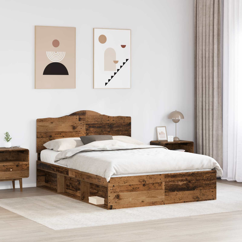 Ramka łóżka Stare drewno 140 x 190 cm Lite drewno sosnowe