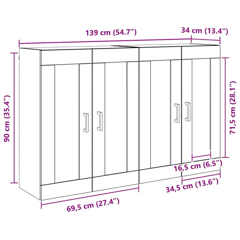 Szafka wisząca 2 pcs Stare drewno 69,5 x 34 x 90 cm