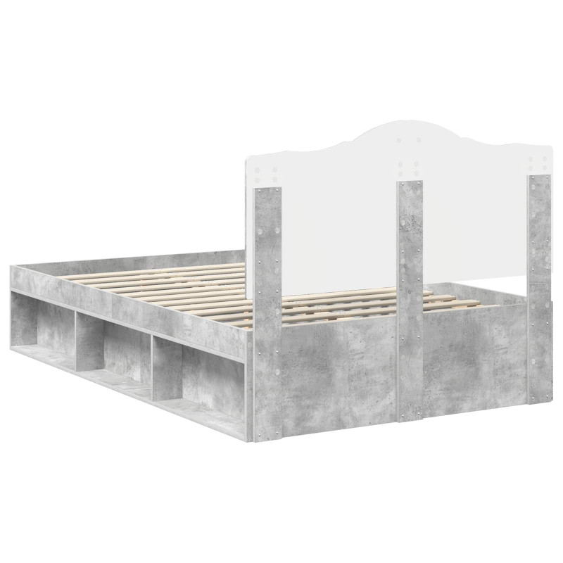 Ramka łóżka Szary beton 135 x 190 cm Lite drewno sosnowe